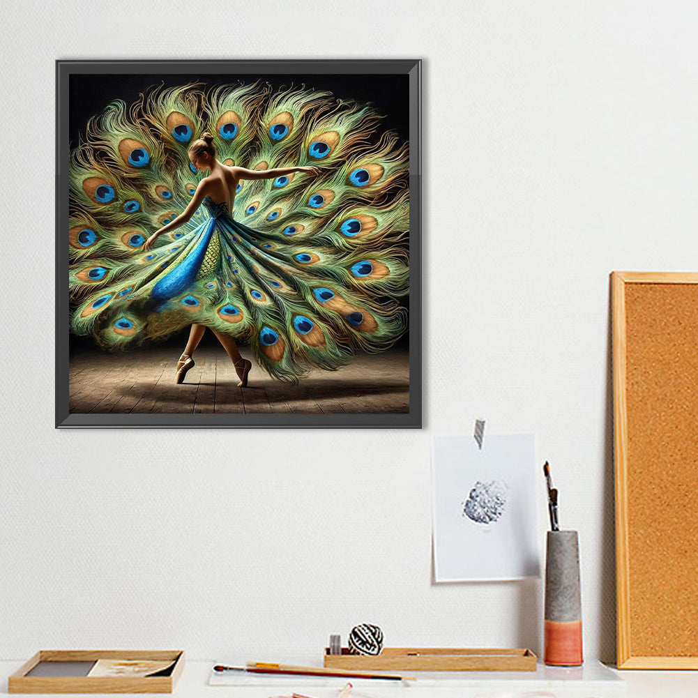 Peacock Girl - Full Round Drill Diamond Painting 40*40CM