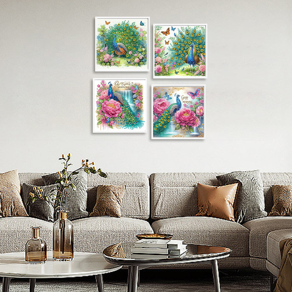4 Pcs Peacock - Special Shaped Drill Diamond Painting 30*30CM