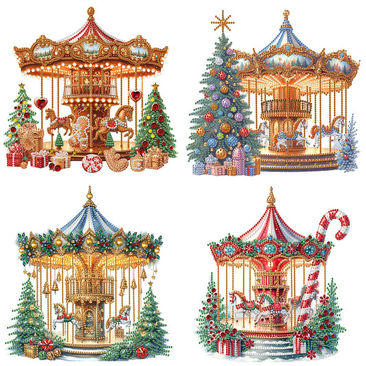 4 Pcs Carousel And Christmas Tree - Special Shaped Drill Diamond Painting 30*30CM