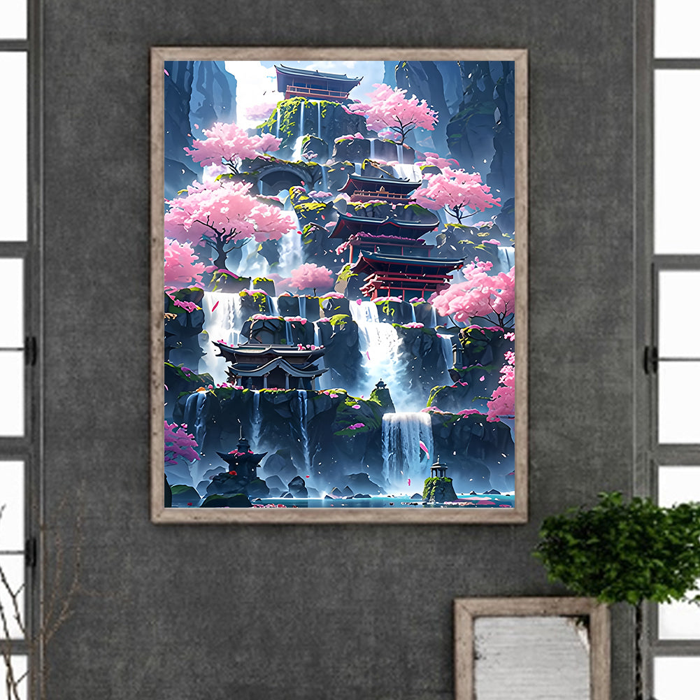 Dream Waterfall City - Full Round Drill Diamond Painting 40*50CM