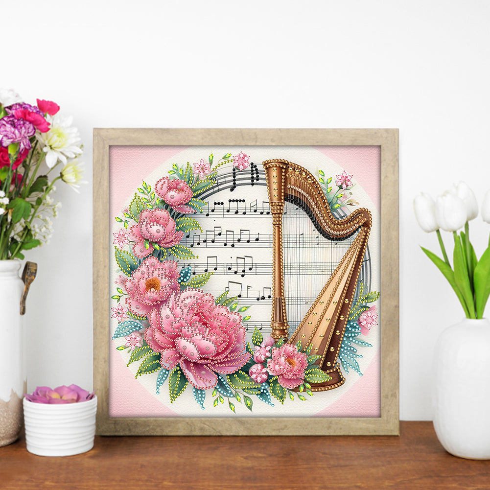 Harp And Peony - Special Shaped Drill Diamond Painting 30*30CM