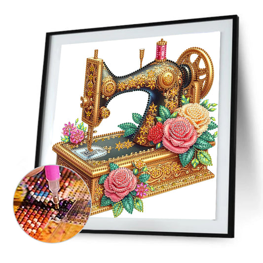 Sewing Machine And Rose - Special Shaped Drill Diamond Painting 30*30CM