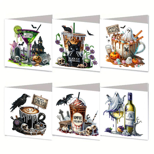 6PCS DIY Diamond Art Greeting Cards Halloween Designs for Halloween and Holidays