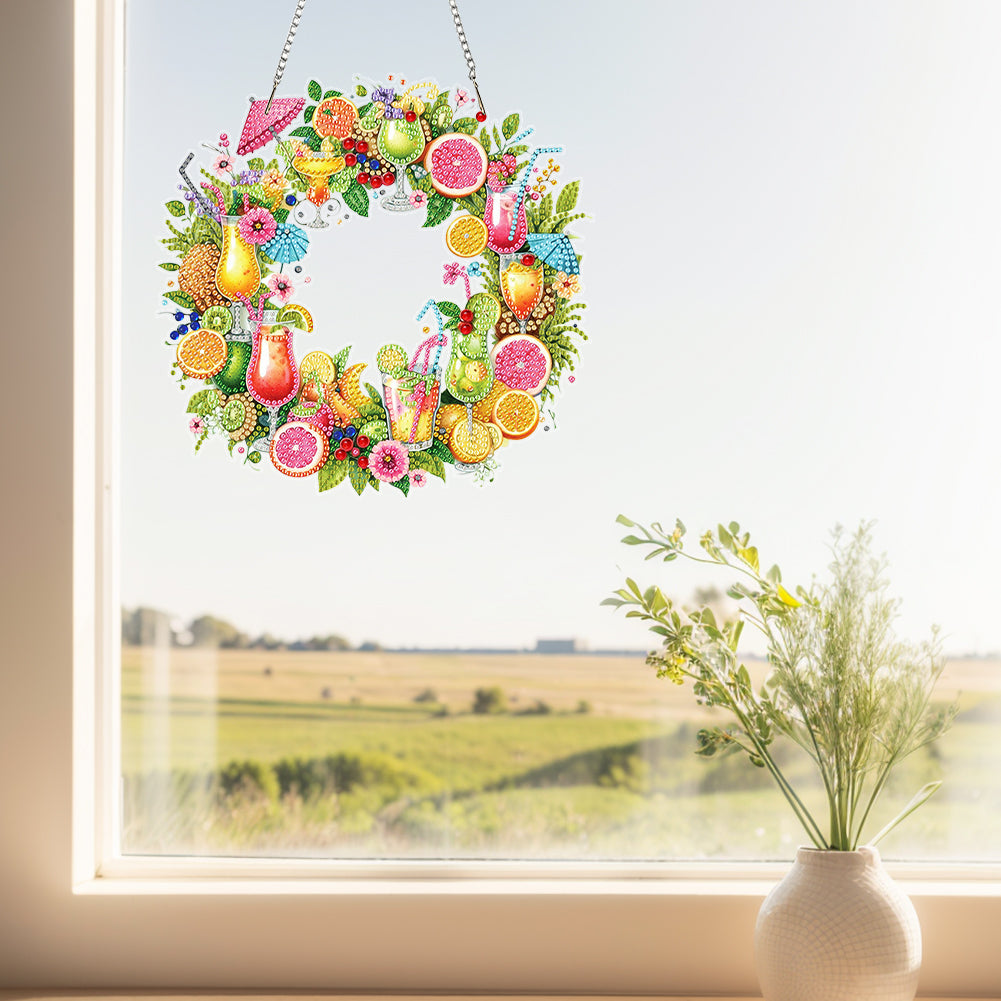 Wreath Acrylic 2D Flat DIY Diamond Art Pendant Window Hanging Art for Home Decor