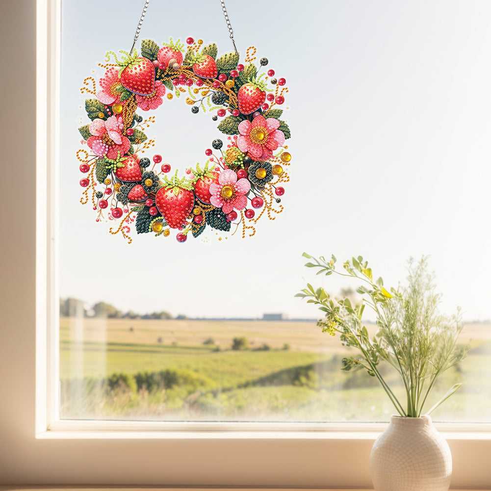 Wreath Acrylic 2D Flat DIY Diamond Art Pendant Window Hanging Art for Home Decor
