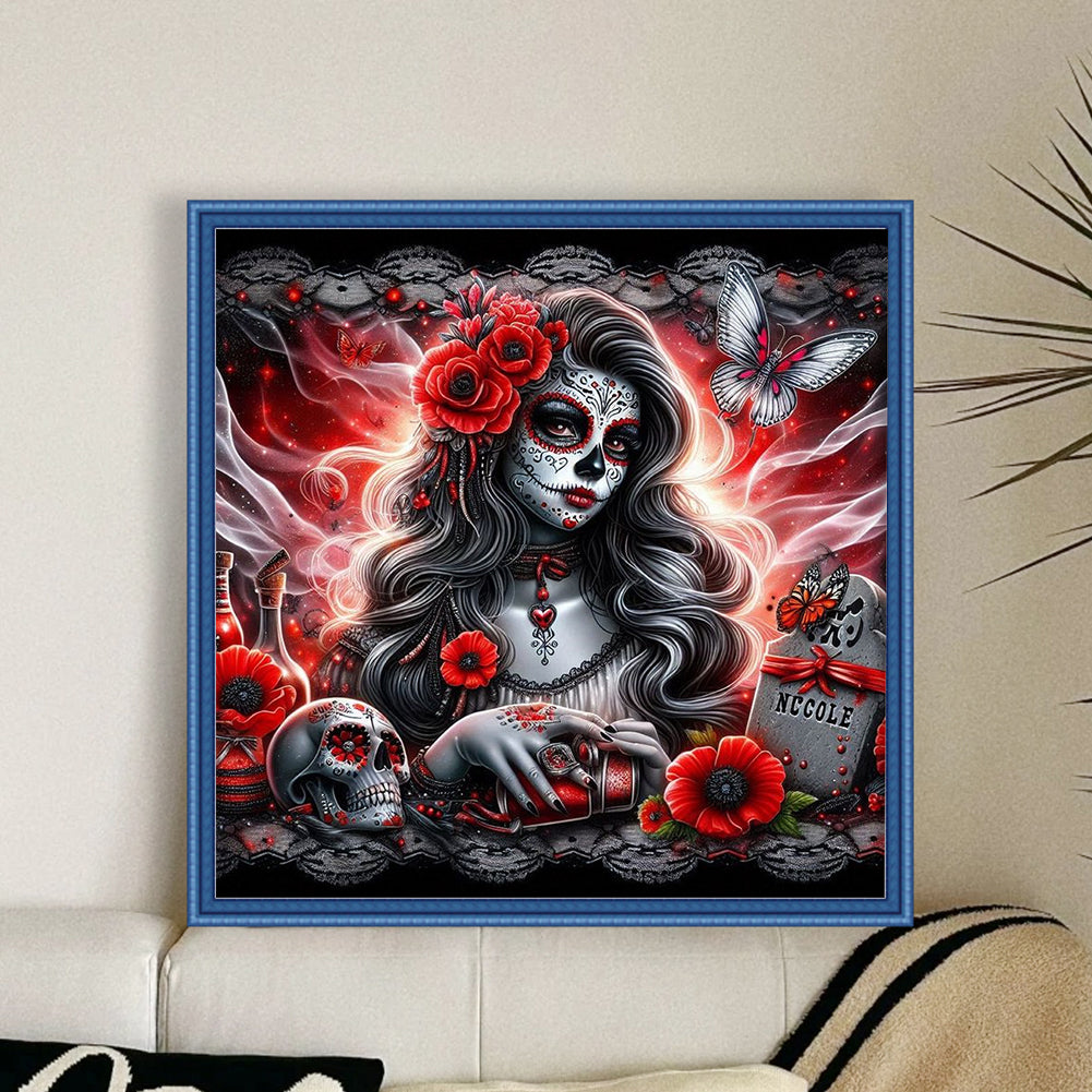 Skull Girl - 11CT Stamped Cross Stitch 40*40CM