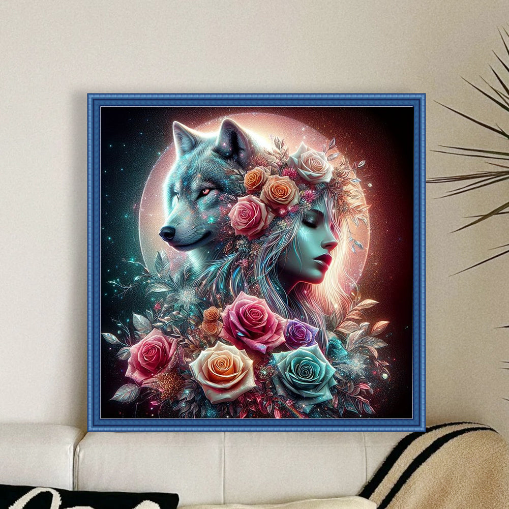 Woman And Wolf - 11CT Stamped Cross Stitch 40*40CM