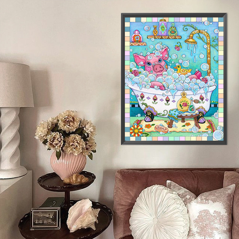Bathing Pig - Full AB Round Drill Diamond Painting 40*50CM