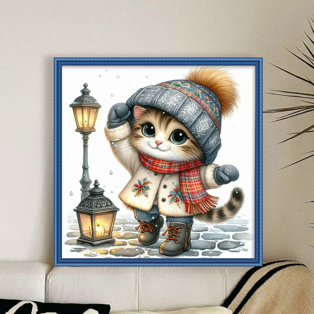Kitten Under Streetlight - 11CT Stamped Cross Stitch 40*40CM