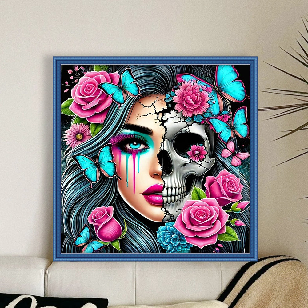 Rose Skull Girl - 11CT Stamped Cross Stitch 40*40CM