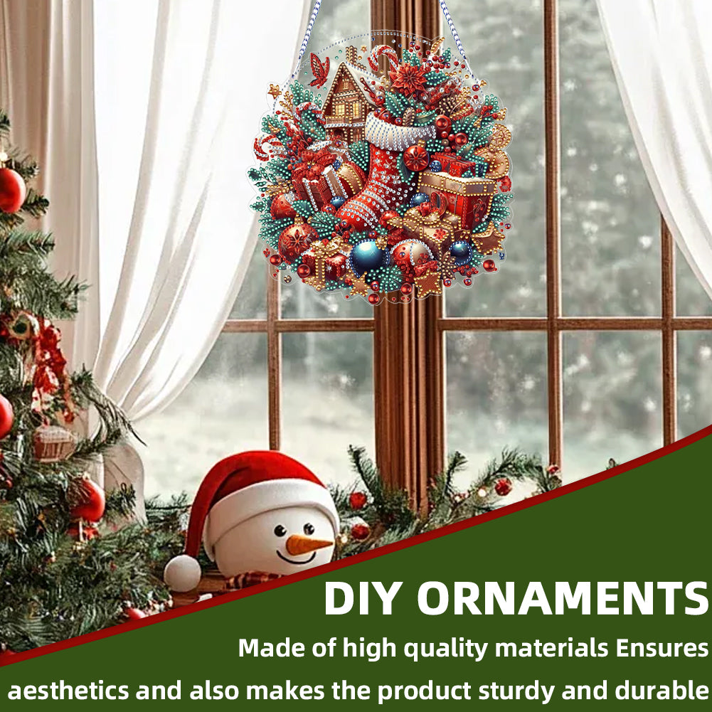 Xmas Theme 2D Flat DIY Hanging Diamond Art Kits Wall Decor for Home & Windows