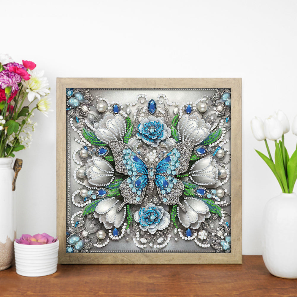 Butterfly And Flowers - Special Shaped Drill Diamond Painting 30*30CM