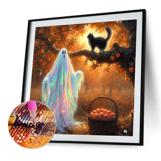 Cat And Ghost Under Apple Tree - Full Round Drill Diamond Painting 40*40CM
