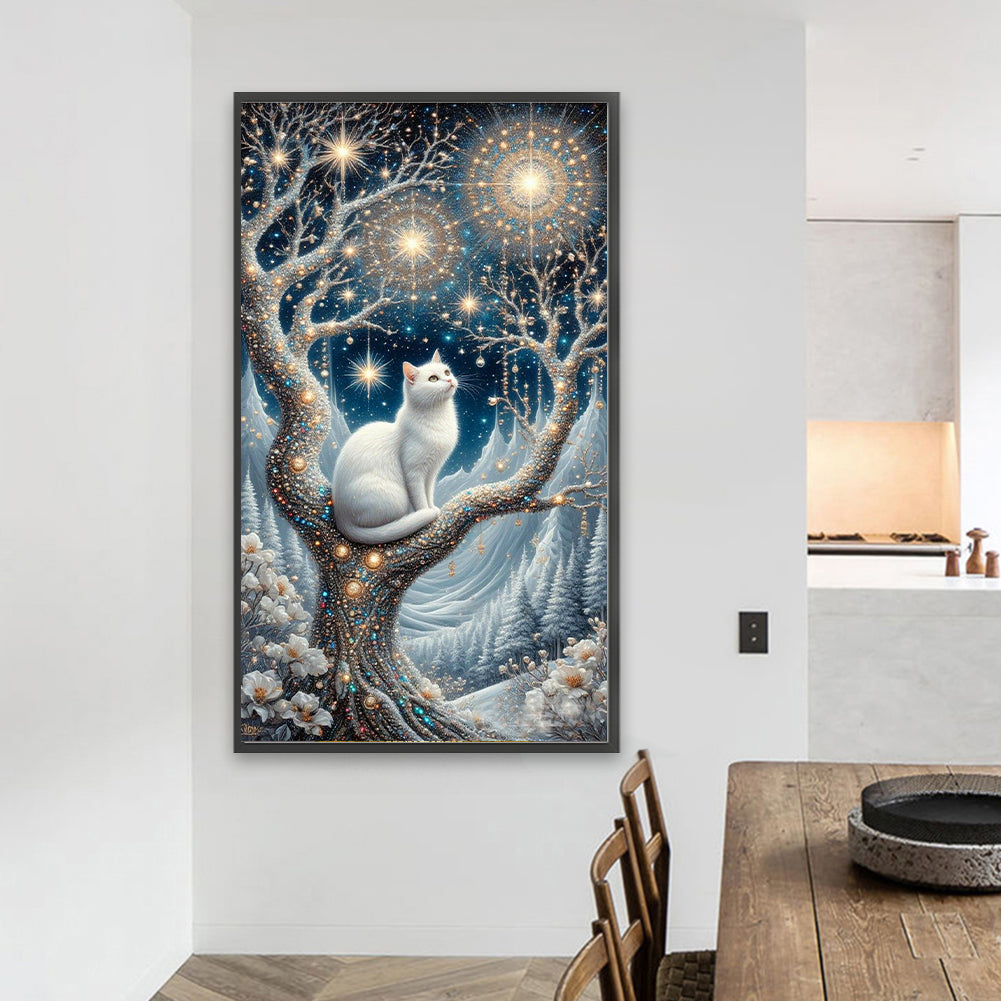 Cat On Tree - Full Round Drill Diamond Painting 40*70CM