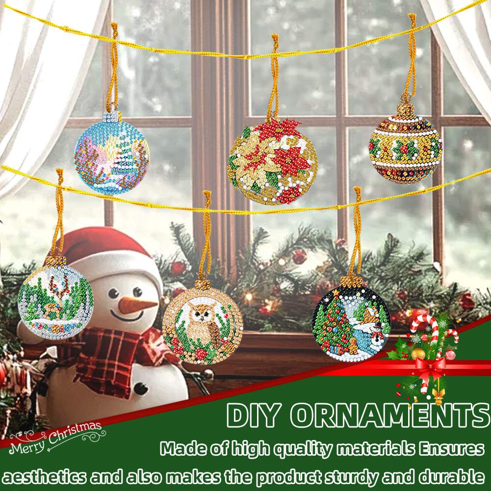 6pcs Xmas 2D Flat DIY Hanging Diamond Art Kits Window Hanging Art for Home Decor