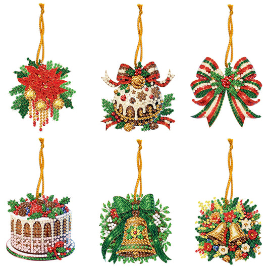 6pcs Xmas 2D Flat DIY Hanging Diamond Art Kits Window Hanging Art for Home Decor