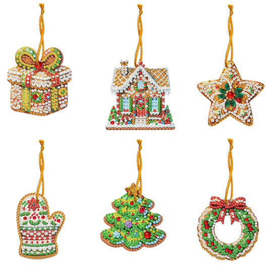 6pcs Xmas 2D Flat DIY Hanging Diamond Art Kits Window Hanging Art for Home Decor