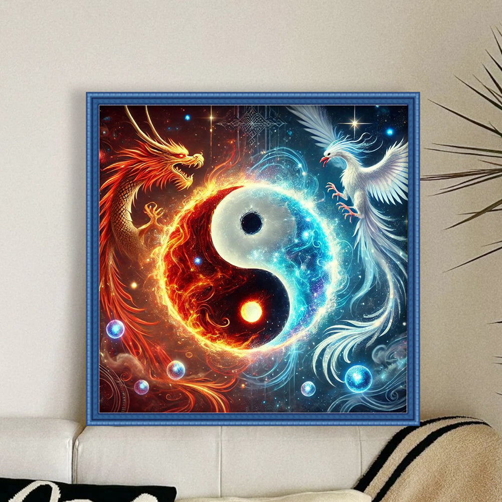 Tai Chi Diagram Dragon And Phoenix - 11CT Stamped Cross Stitch 40*40CM