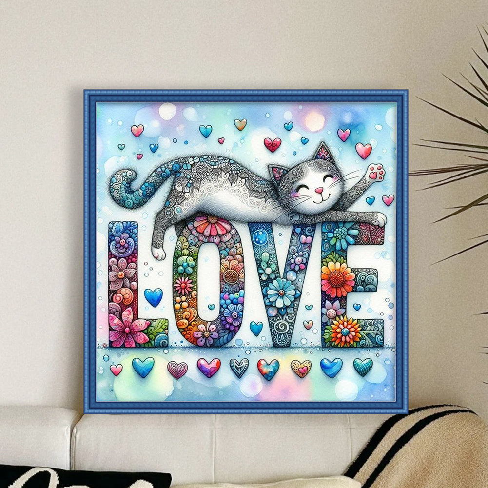 Love Cat - 11CT Stamped Cross Stitch 40*40CM