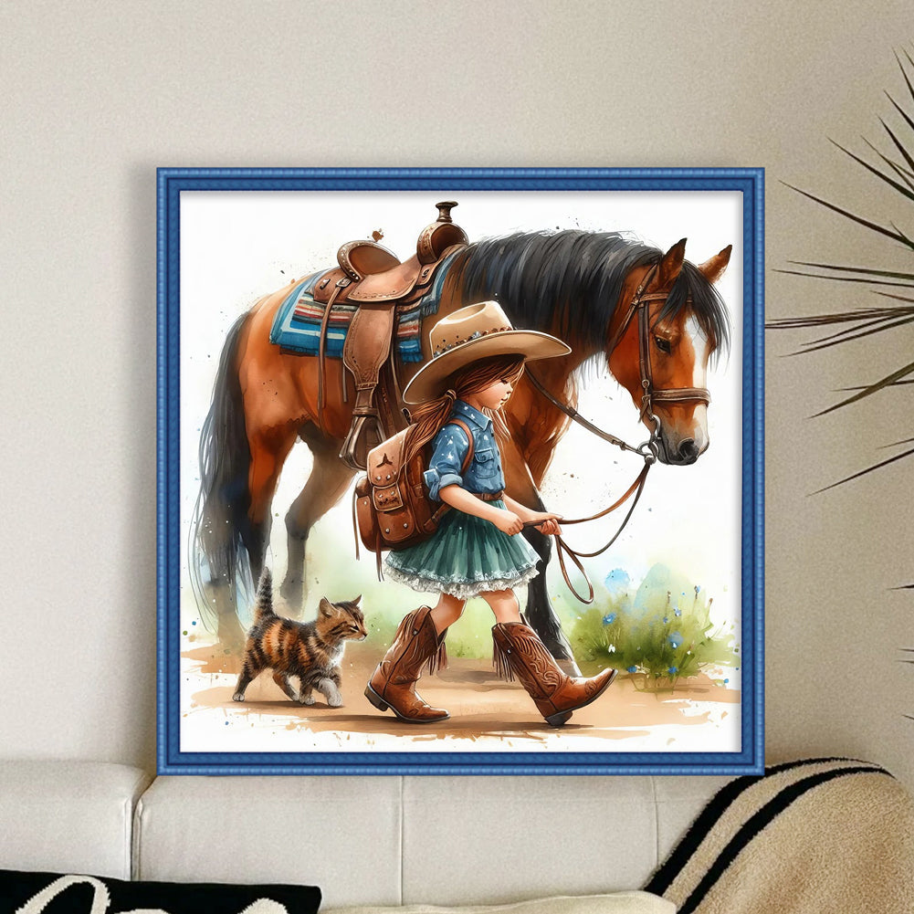 Girl And Horse - 11CT Stamped Cross Stitch 40*40CM