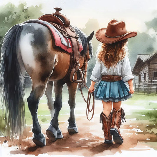 Girl And Horse - 11CT Stamped Cross Stitch 40*40CM
