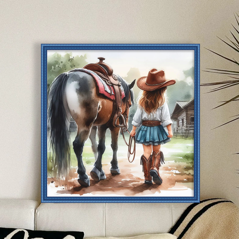 Girl And Horse - 11CT Stamped Cross Stitch 40*40CM