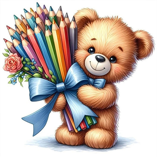 Bear With Flowers - Stamped Cross Stitch 20*20CM