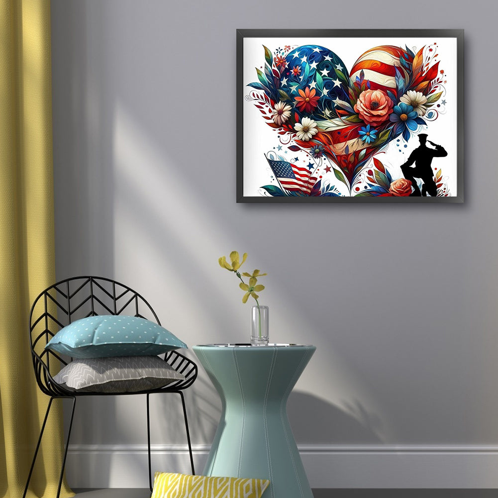 American Flag Heart - 11CT Stamped Cross Stitch 50*40CM