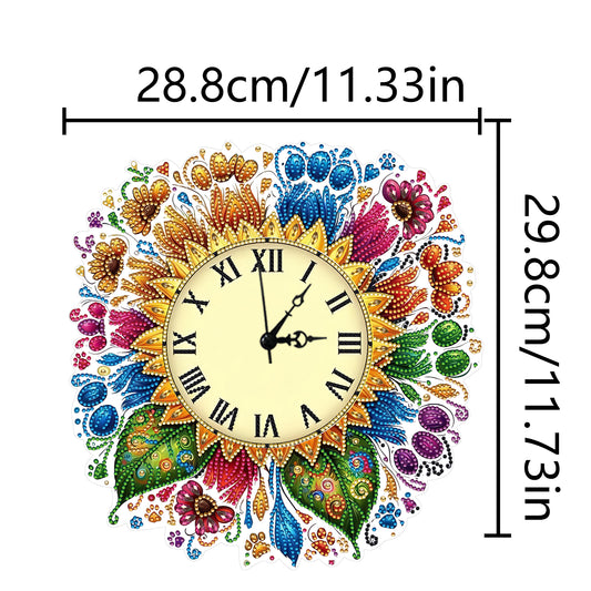 2D Flat DIY Sunflower Diamond Painting Clock Pendant 5D Hanging Clock Art Craft