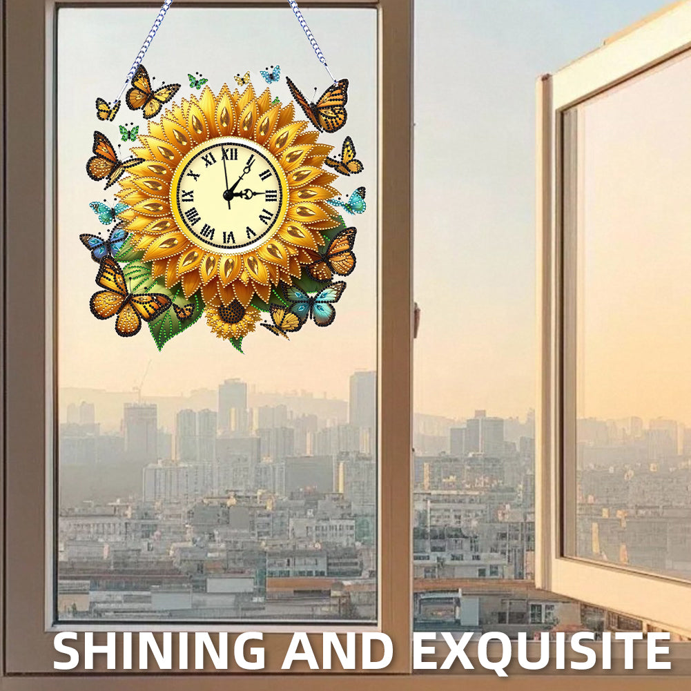 2D Flat DIY Sunflower Diamond Painting Clock Pendant 5D Hanging Clock Art Craft