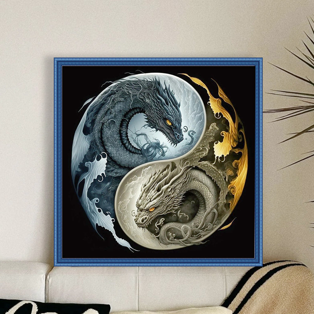 Tai Chi Diagram - Double Dragon - 11CT Stamped Cross Stitch 45*45CM