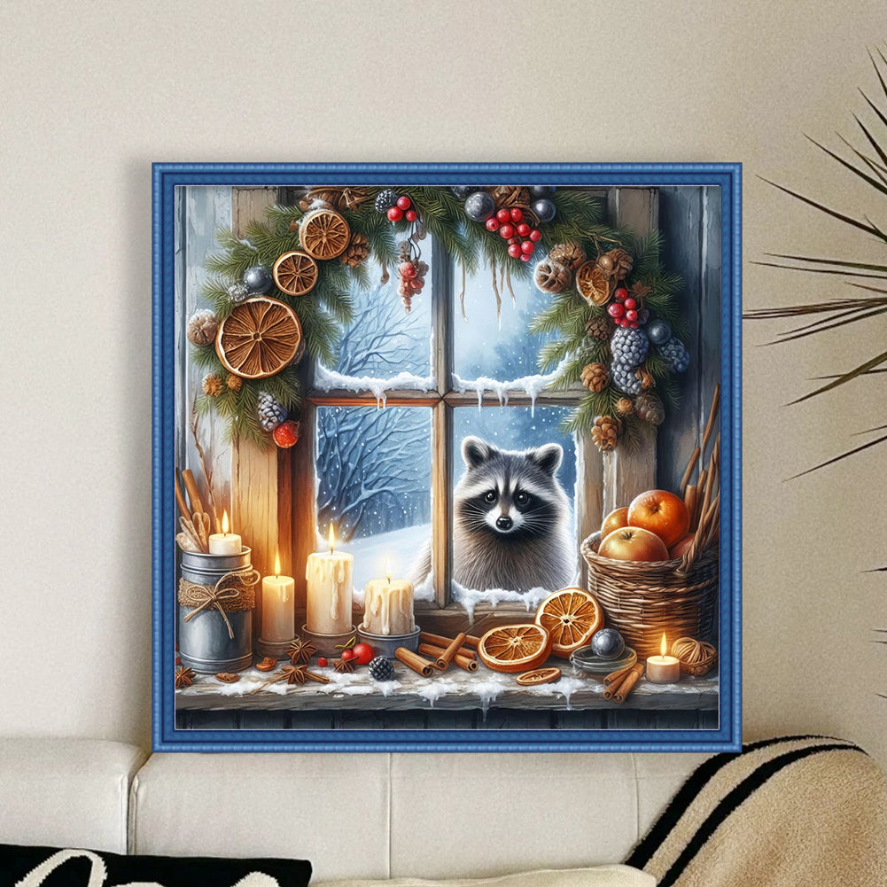 Winter Window Raccoon - 11CT Stamped Cross Stitch 45*45CM