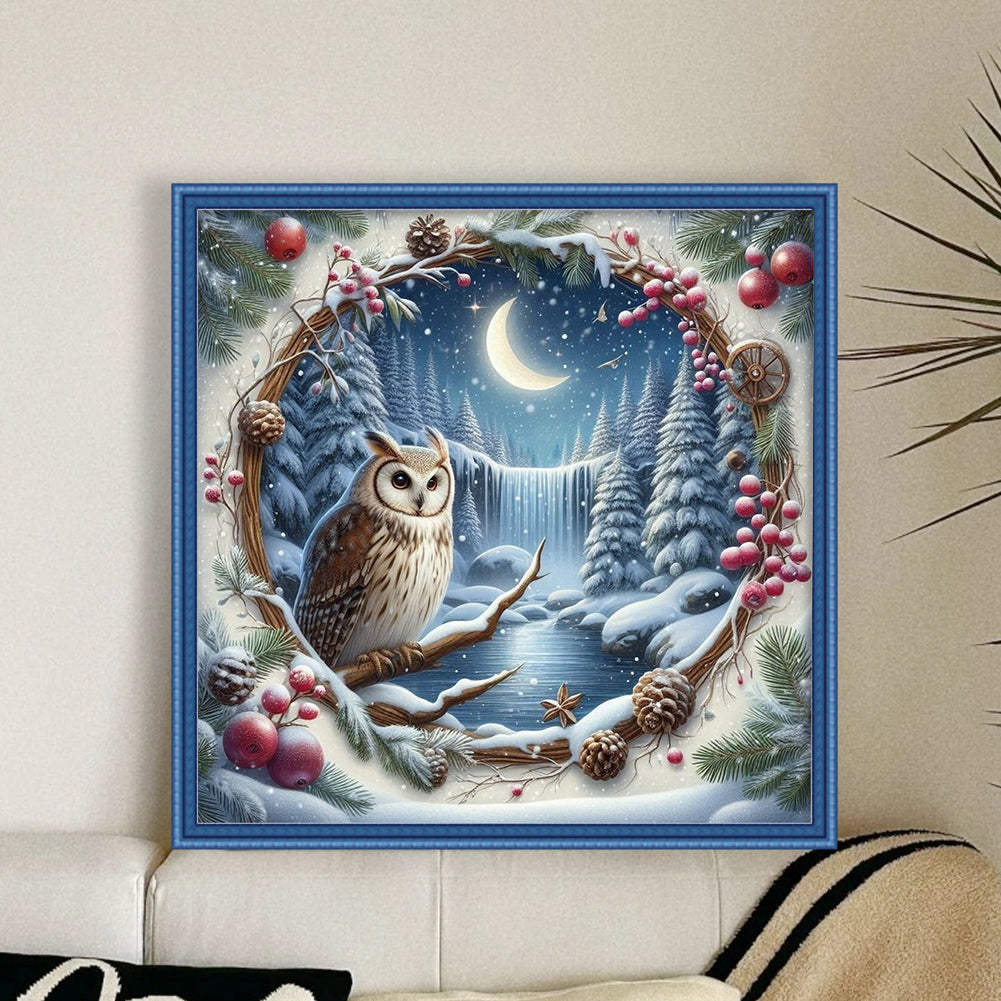 Winter Window Cat Owl - 11CT Stamped Cross Stitch 45*45CM