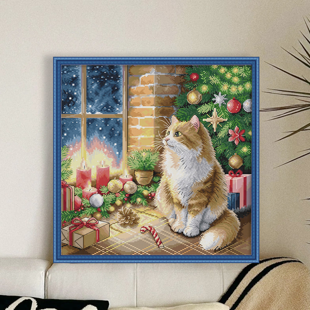 Christmas Cat - 14CT Stamped Cross Stitch 42*43CM (Joy Sunday)