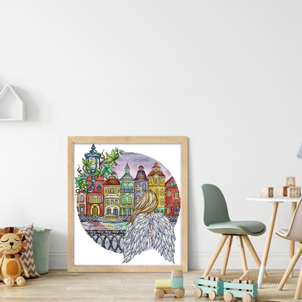 City Angel - 14CT Stamped Cross Stitch 36*41CM (Joy Sunday)