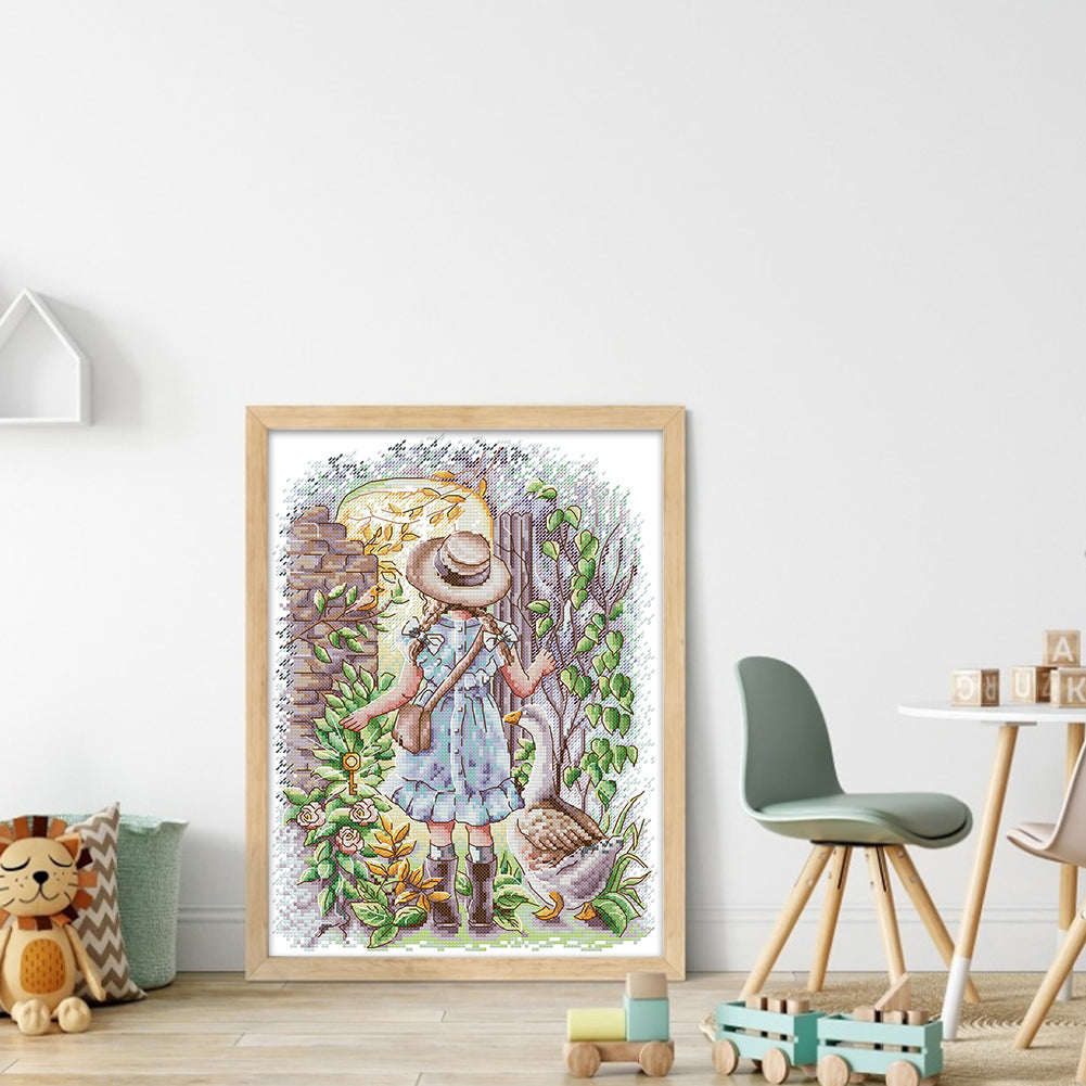 Girl And Goose - 14CT Stamped Cross Stitch 28*35CM (Joy Sunday)