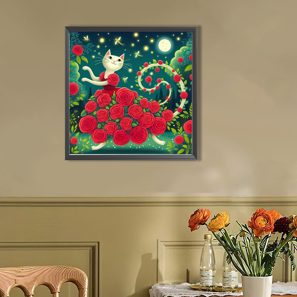 Rose Cat - Full Round Drill Diamond Painting 40*40CM