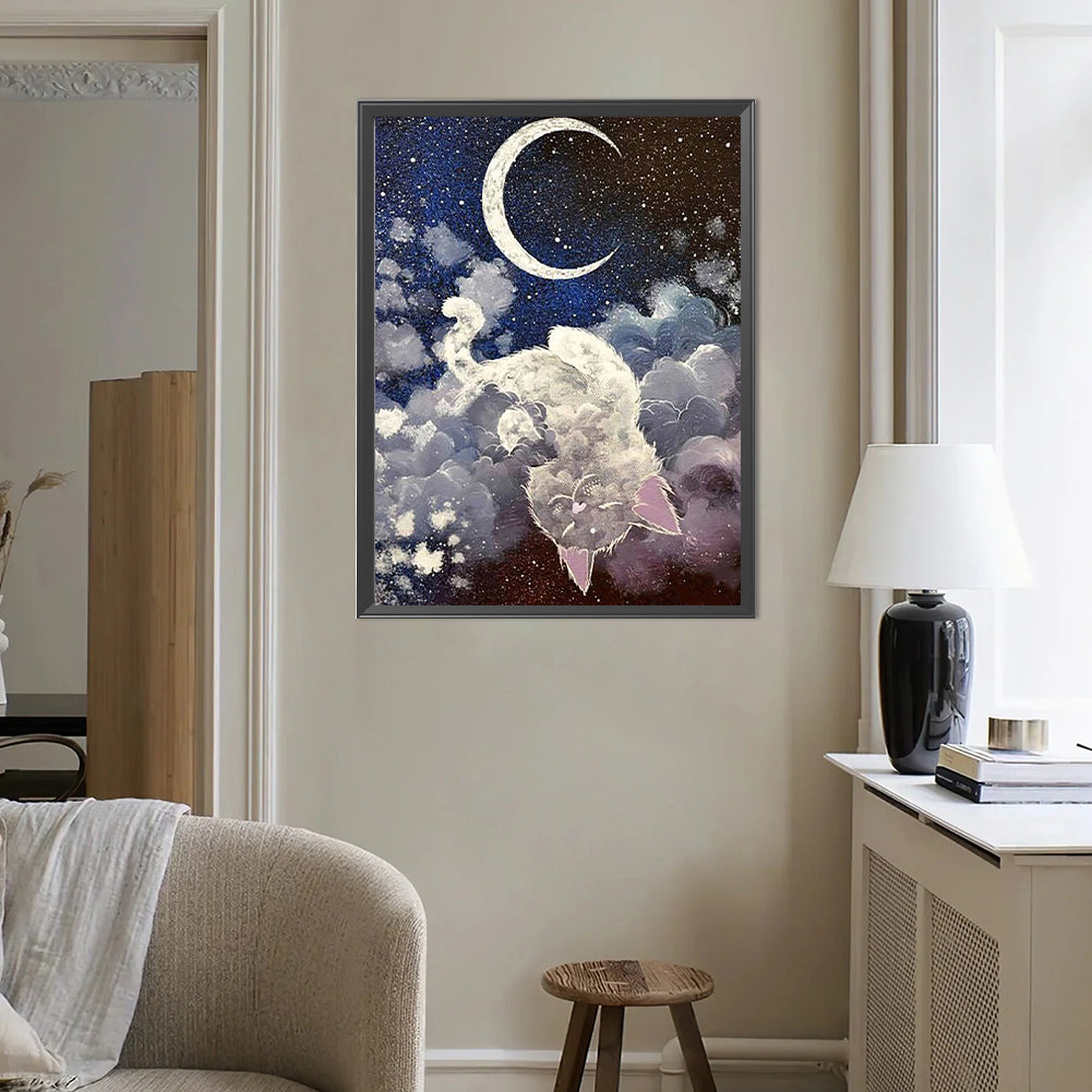Cat And Moon - Full Round Drill Diamond Painting 40*50CM