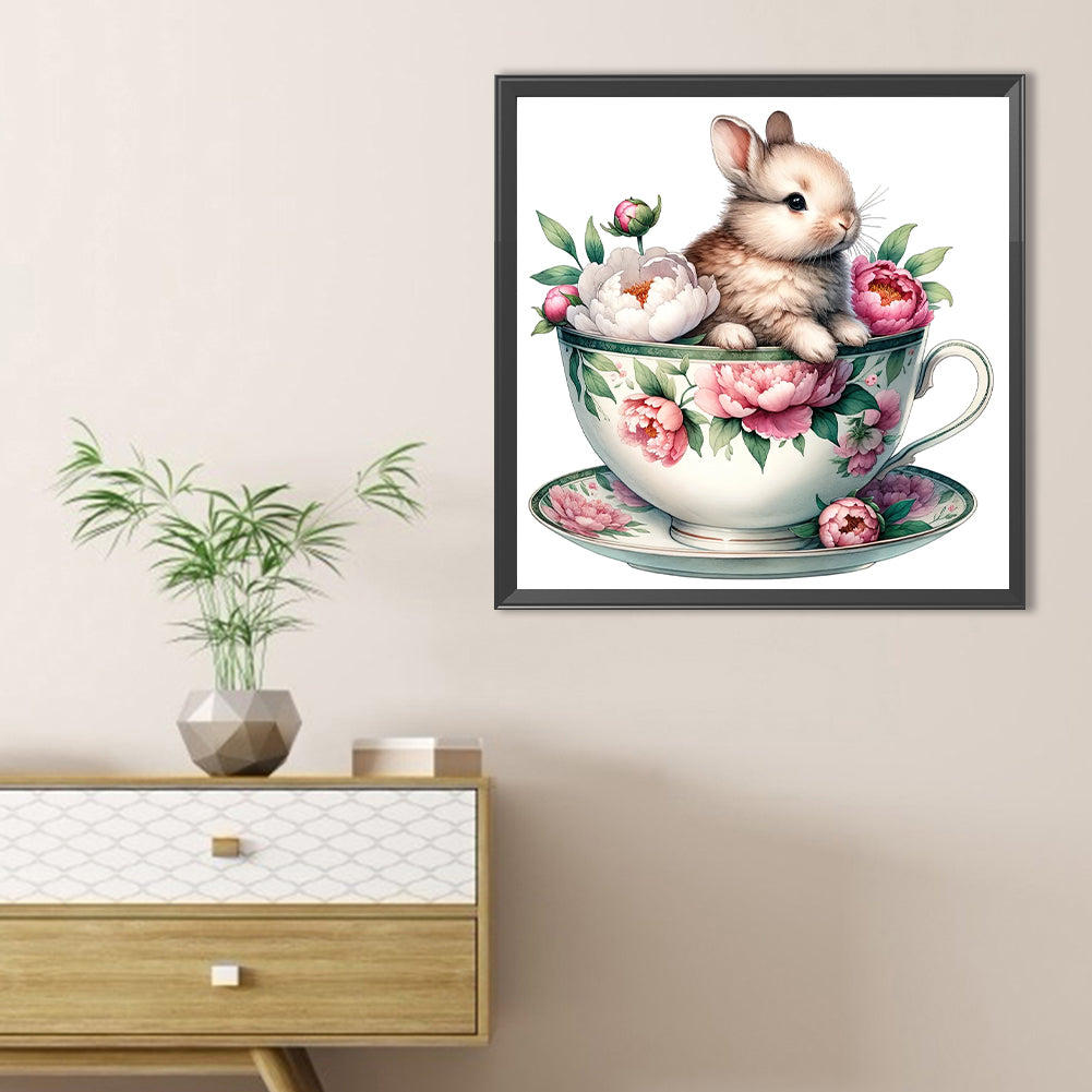 Rabbit And Peony - Full Round Drill Diamond Painting 40*40CM
