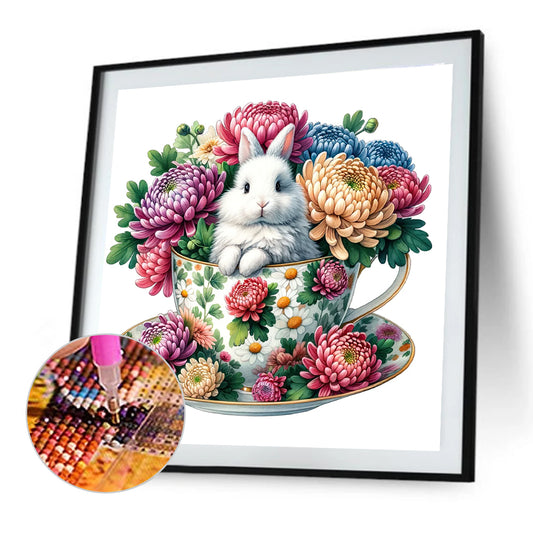 Rabbit And Big Chrysanthemum - Full Round Drill Diamond Painting 40*40CM
