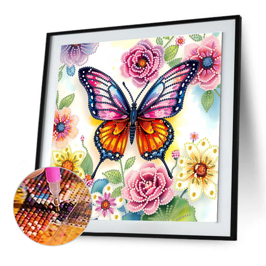 Flower And Butterfly - Special Shaped Drill Diamond Painting 30*30CM