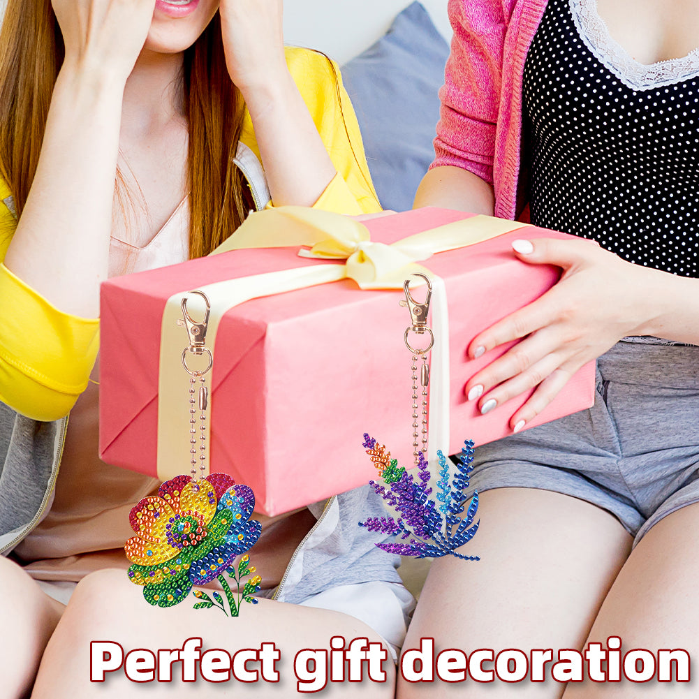 6PCS 2D Flat DIY Diamond Painting Keychain Double Sided Drill Diamond Art Kits