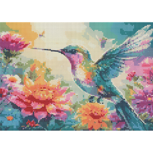 Flower Hummingbird - Full Round Drill Diamond Painting 40*30CM
