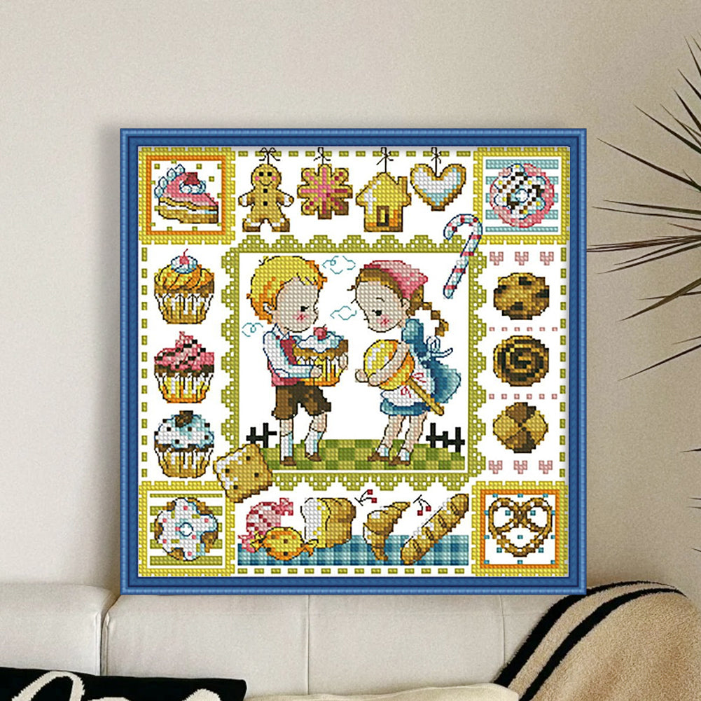 Gingerbread Cookies - 14CT Stamped Cross Stitch 30*30CM(Fairy Brand)