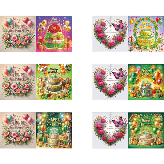 6PCS DIY Diamond Art Greeting Cards Birthday Theme Congratulations Cards & Gifts