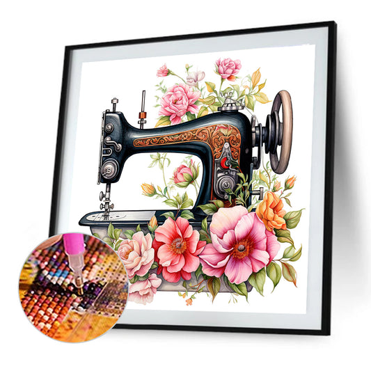 Sewing Machine And Flower - Full Round Drill Diamond Painting 40*40CM