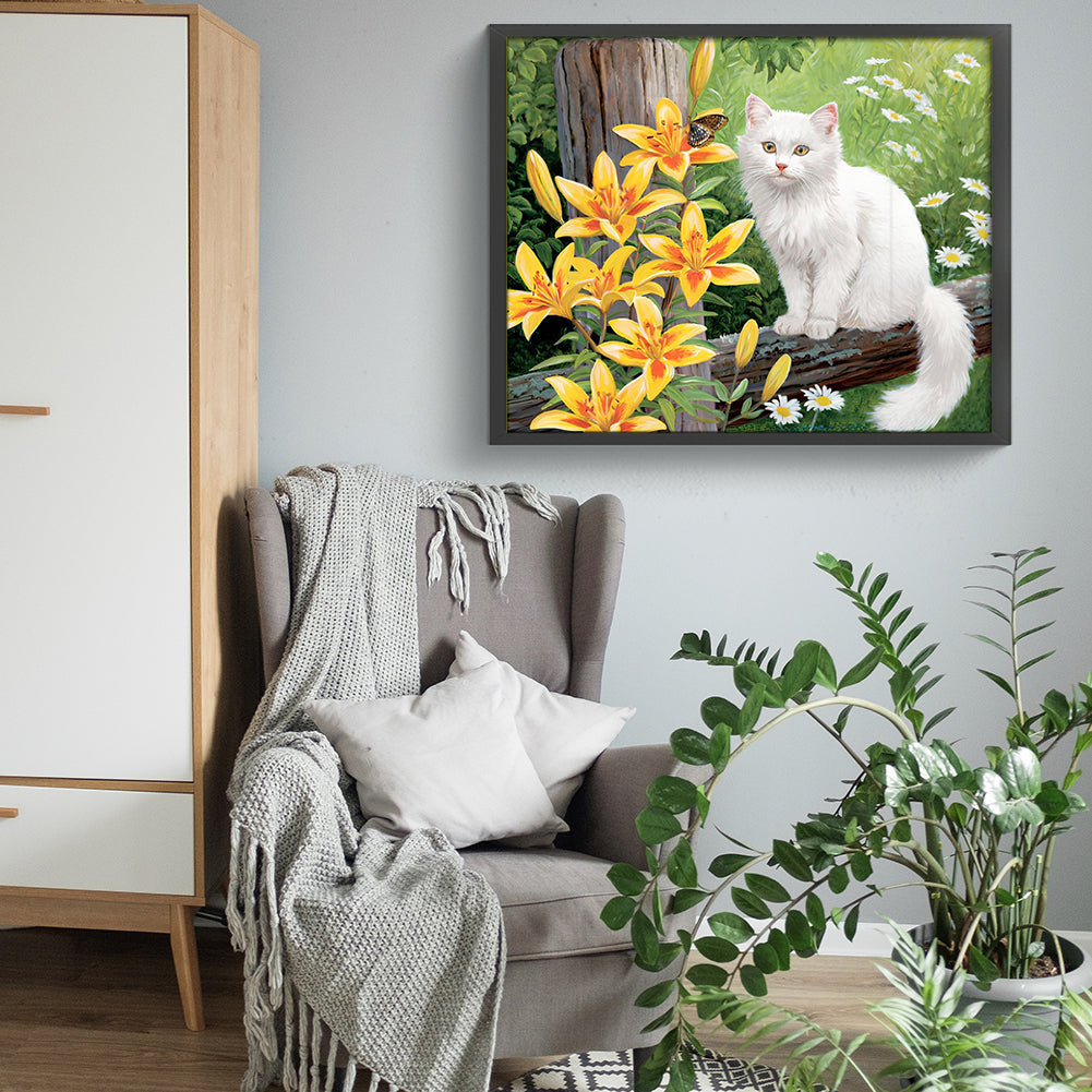 Cat And Lily - Full Round Drill Diamond Painting 55*45CM