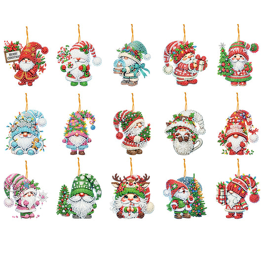 15pcs Xmas Theme 2D Flat DIY Hanging Diamond Art Kits Home Wall Decoration Craft