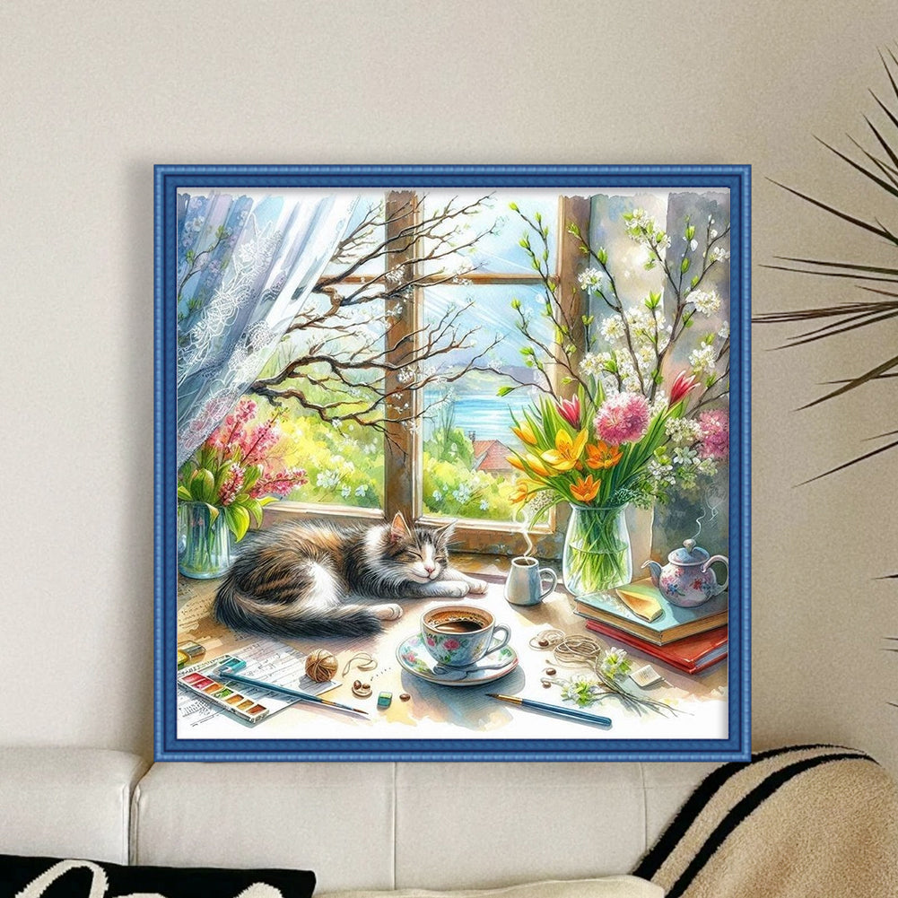 Kitten By The Window - 11CT Stamped Cross Stitch 45*45CM
