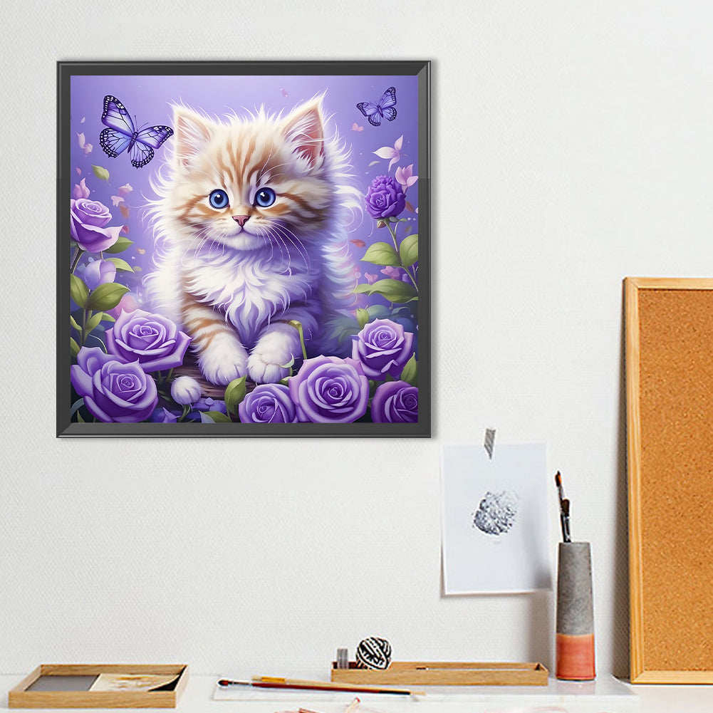 Purple Cat - Full Round Drill Diamond Painting 40*40CM